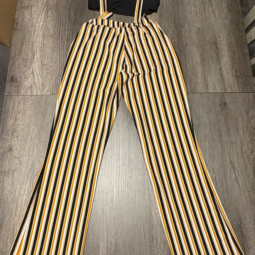 Rainbow Black and Yellow Striped Wide Leg Jumpsuit
